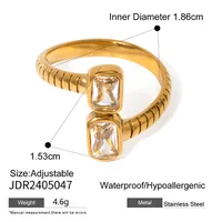 Vintage Style French Style 304 Stainless Steel Geometric Plating Shell Zircon Women's Open Rings Rings sku image 3