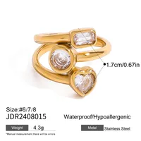 Vintage Style French Style 304 Stainless Steel Geometric Plating Shell Zircon Women's Open Rings Rings sku image 10