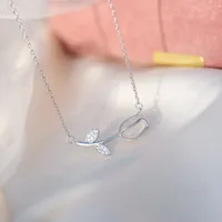 Argent Sterling Style Simple Feuille Incruster Strass Pendentif main image 2