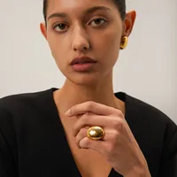 Wholesale Jewelry Hammered IG Style 304 Stainless Steel 18K Gold Plated Open Rings main image 5