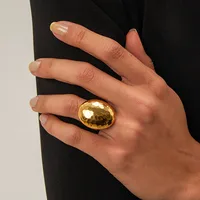Wholesale Jewelry Hammered IG Style 304 Stainless Steel 18K Gold Plated Open Rings main image 1