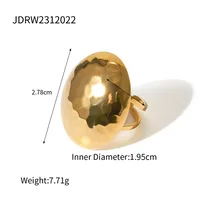Wholesale Jewelry Hammered IG Style 304 Stainless Steel 18K Gold Plated Open Rings sku image 1