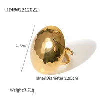 Wholesale Jewelry Hammered IG Style 304 Stainless Steel 18K Gold Plated Open Rings main image 6