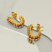 1 Paire Géométrique Décontractée Style Simple Acier Inoxydable Plaqué Or 18K Zircon Boucles D'Oreilles main image 4