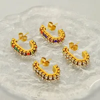 1 Paire Géométrique Décontractée Style Simple Acier Inoxydable Plaqué Or 18K Zircon Boucles D'Oreilles main image 2