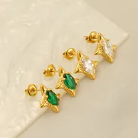 1 Par Estrella Retro Estilo Simple Acero Titanio Chapados en oro de 18k Circón Pendientes main image 1