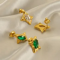 1 Par Estrella Retro Estilo Simple Acero Titanio Chapados en oro de 18k Circón Pendientes main image 4