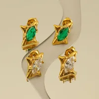 1 Par Estrella Retro Estilo Simple Acero Titanio Chapados en oro de 18k Circón Pendientes main image 3
