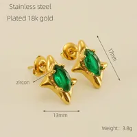 1 Pair Star Retro Simple Style Titanium Steel 18K Gold Plated Zircon Ear Studs main image 6