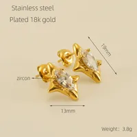 1 Pair Star Retro Simple Style Titanium Steel 18K Gold Plated Zircon Ear Studs sku image 2