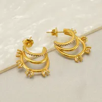 1 Paire Géométrique Élégant Style Simple Acier Inoxydable Plaqué Or 18K Zircon Boucles D'Oreilles main image 3