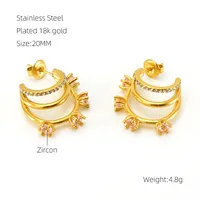 1 Pair Geometric Elegant Simple Style Stainless Steel 18K Gold Plated Zircon Ear Studs sku image 2