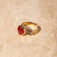 Style IG Acier Inoxydable 304 Forme De Cœur Incruster Rouge Agate Plaqué Or 18K Femmes Anneau Ouvert main image 3