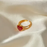 IG Style 304 Stainless Steel Heart Shape Inlay Red Agate 18K Gold Plated Women's Open Rings main image 2