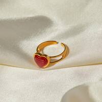 Style IG Acier Inoxydable 304 Forme De Cœur Incruster Rouge Agate Plaqué Or 18K Femmes Anneau Ouvert main image 1