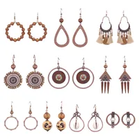 New Bohemian Wooden Bead Handmade Tassel Earrings Elegant Graceful Geometric Circle Ear Rings main image 5