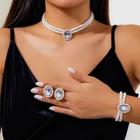 Elegant Imitation Pearl Alloy Turquoise Geometric Rhinestones Women's Jewelry Set sku image 11