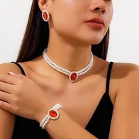 Elegant Imitation Pearl Alloy Turquoise Geometric Rhinestones Women's Jewelry Set sku image 10