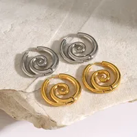 1 Par Círculo Espiral Estilo IG Acero Inoxidable 304 Chapados en oro de 18k Aretes main image 3