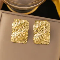 1 Pair Solid Color Forging Pattern Rectangle Elegant Lady Vacation 304 Stainless Steel 18K Gold Plated Plating Ear Studs main image 4