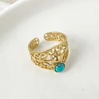 Élégant Style Vintage Style Simple Acier Inoxydable 304 Forme De Cœur Placage Évider Incruster Turquoise Plaqué Or 14K Femmes Anneau Ouvert main image 2