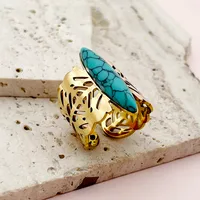 Elegante Estilo Vintage Estilo Simple Acero Inoxidable 304 Forma De Corazón Enchapado Ahuecar Embutido Turquesa Chapado En Oro De 14 Quilates. Mujeres Anillos Abiertos main image 4