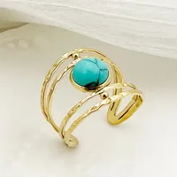 Élégant Style Vintage Style Simple Acier Inoxydable 304 Forme De Cœur Placage Évider Incruster Turquoise Plaqué Or 14K Femmes Anneau Ouvert main image 3