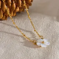 Joyería Al Por Mayor Estilo IG Elegante Dulce Flor Acero Inoxidable 304 Cascarón Chapados en oro de 18k Embutido Anillos Aretes Collar main image 5