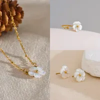 Joyería Al Por Mayor Estilo IG Elegante Dulce Flor Acero Inoxidable 304 Cascarón Chapados en oro de 18k Embutido Anillos Aretes Collar main image 1