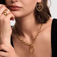 Forme De Cœur Style Moderne Sucré Acier Inoxydable 304 Acier Inoxydable 316 Plaqué Or 16 Carats Or Blanc Plaqué Plaqué Or Ensemble De Bijoux main image 1
