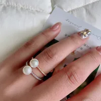 Simple Style 925 Sterling Silver Freshwater Pearl Geometric Inlay Zircon Women's Open Rings main image 4