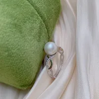 Simple Style 925 Sterling Silver Freshwater Pearl Geometric Inlay Zircon Women's Open Rings sku image 4