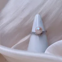 Simple Style 925 Sterling Silver Freshwater Pearl Geometric Inlay Zircon Women's Open Rings sku image 1