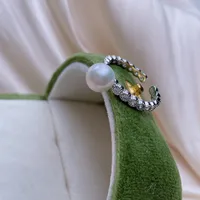 Simple Style 925 Sterling Silver Freshwater Pearl Geometric Inlay Zircon Women's Open Rings sku image 6