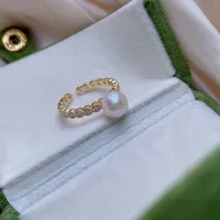 Simple Style 925 Sterling Silver Freshwater Pearl Geometric Inlay Zircon Women's Open Rings sku image 7