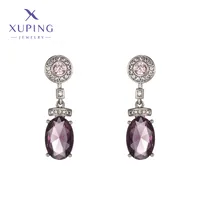 1 Par Geométrico Oval Elegante XUPING Cobre Piedras Preciosas Artificiales Embutido Pendientes De Gota main image 9