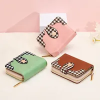 2024 Nouveau Style Coréen Simple Mode Petit Portefeuille Femmes Court Pied De Poule Spécial Intérêt Conception Embrayage Mini Femmes École main image 2