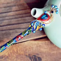 Vintage Headdress Peacock Crystal Cloisonne Hairpin Chinese Style Hanfu Updo Accessories Raccoon Hair Accessories main image 1