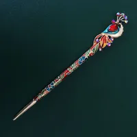 Vintage Headdress Peacock Crystal Cloisonne Hairpin Chinese Style Hanfu Updo Accessories Raccoon Hair Accessories sku image 1