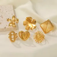 Simple Style 304 Stainless Steel Geometric Heart Shape Flower Women's Open Rings main image 1