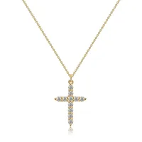 Collar  Con Colgante De Cruz Chapado En Oro De Acero Inoxidable Con Circonita Completa, Collar De Cruz De Oro De 18K De Platino Para Mujer main image 1