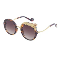 Round Frame Fashion Diamond Leopard Pc UV400 Full Frame Women's Sunglasses sku image 9