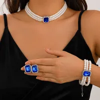 Elegant Imitation Pearl Alloy Turquoise Geometric Rhinestones Women's Jewelry Set sku image 8