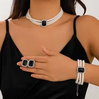 Elegant Imitation Pearl Alloy Turquoise Geometric Rhinestones Women's Jewelry Set sku image 14