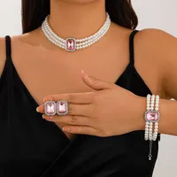 Elegant Imitation Pearl Alloy Turquoise Geometric Rhinestones Women's Jewelry Set sku image 13