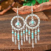 Retro Ethnic Earrings Bohemian Eardrops Tassel Pendant Scenic Spot Ear Hanging Ear Studs Handmade Ear Rings sku image 10