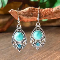 Wholesale Vintage Bohemian Turquoise Earrings Suit National Fashion Eardrops Earrings Supply sku image 14