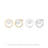 1 Pair 925 Sterling Silver Pearl 18K Gold Plated Platinum Plated Rhodium Plated Round Ear Studs main image 3