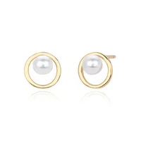 1 Pair 925 Sterling Silver Pearl 18K Gold Plated Platinum Plated Rhodium Plated Round Ear Studs main image 4