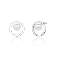 1 Pair 925 Sterling Silver Pearl 18K Gold Plated Platinum Plated Rhodium Plated Round Ear Studs main image 5